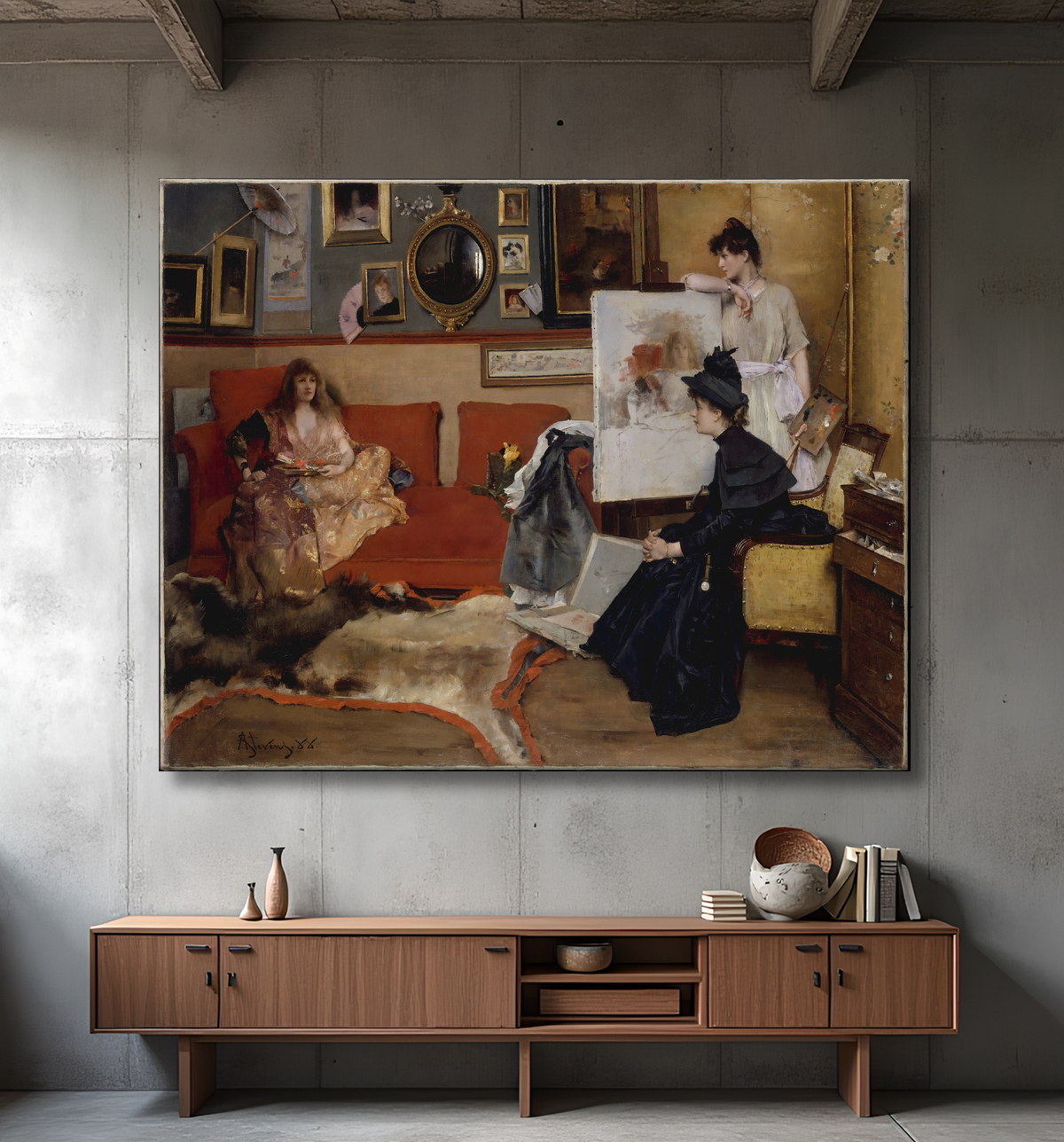 Reproduction Dans le studio de Alfred Stevens avec decor