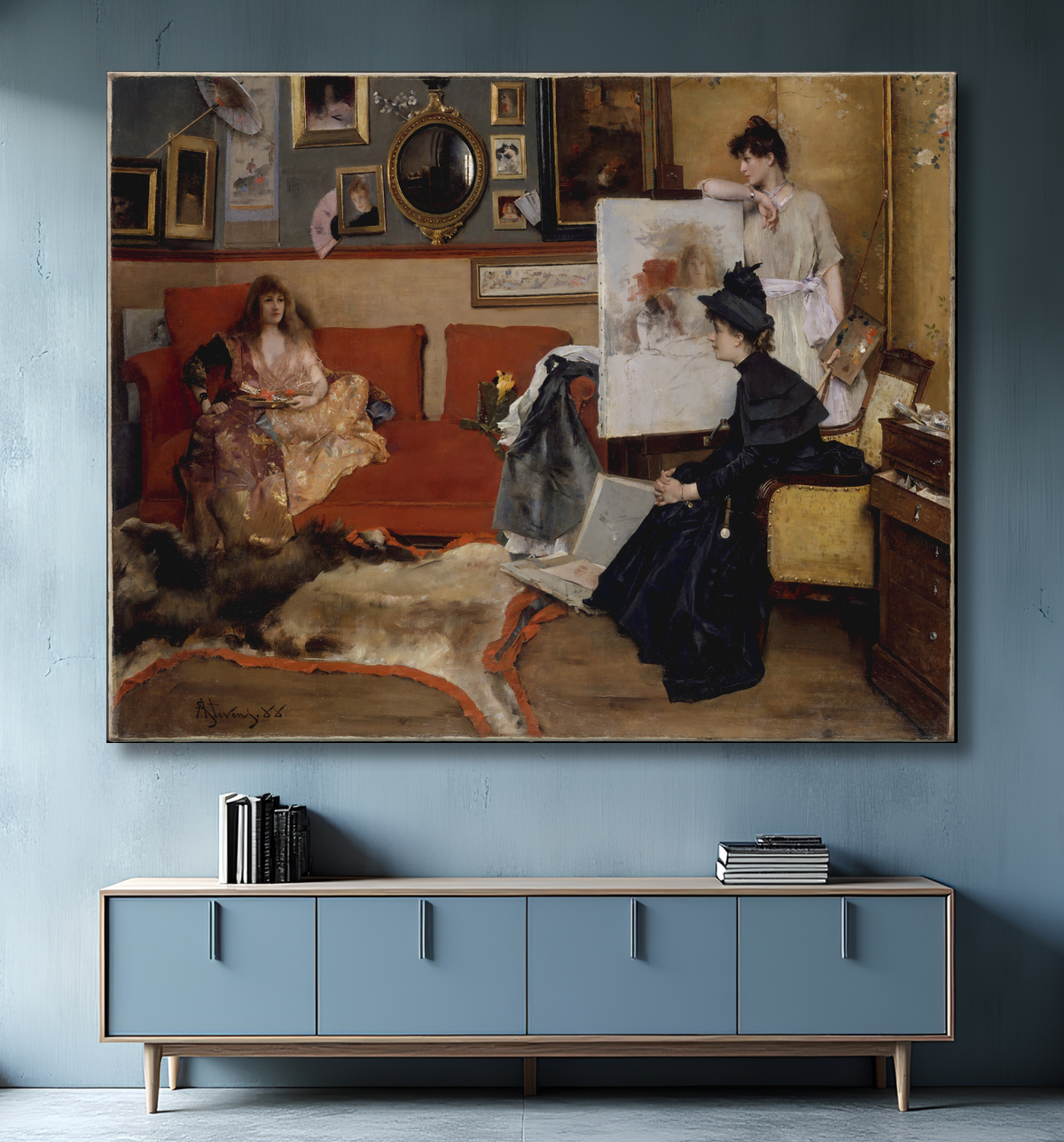 Reproduction Dans le studio de Alfred Stevens avec decor