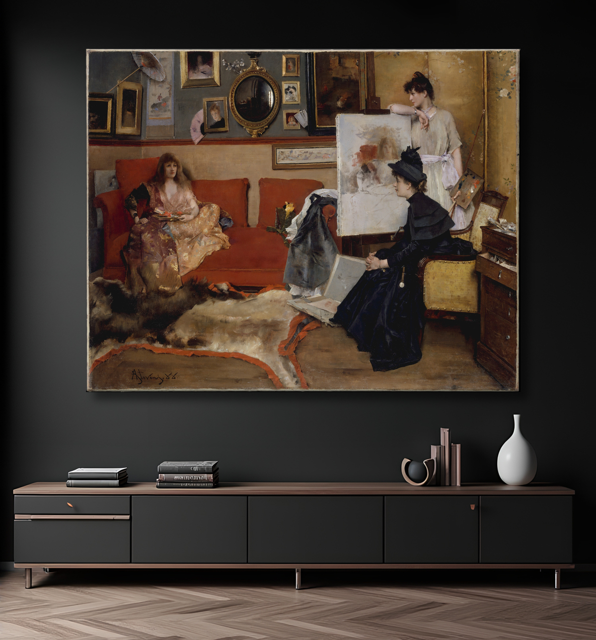 Reproduction Dans le studio de Alfred Stevens avec decor