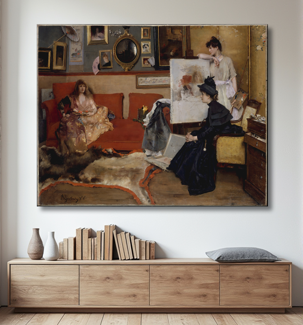 Reproduction Dans le studio de Alfred Stevens avec decor