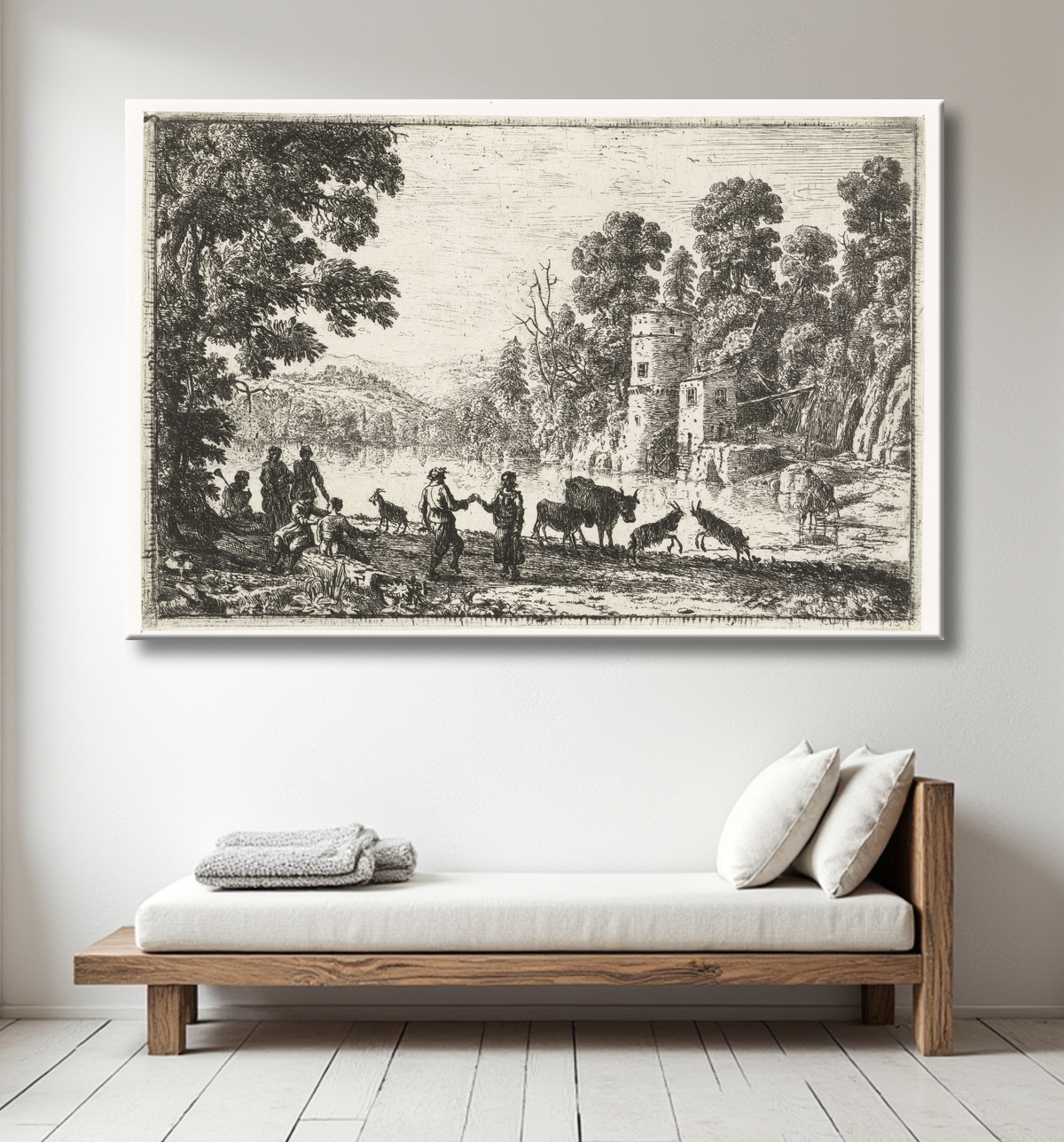 Reproduction Danser sur le rivage de Claude Lorrain avec decor