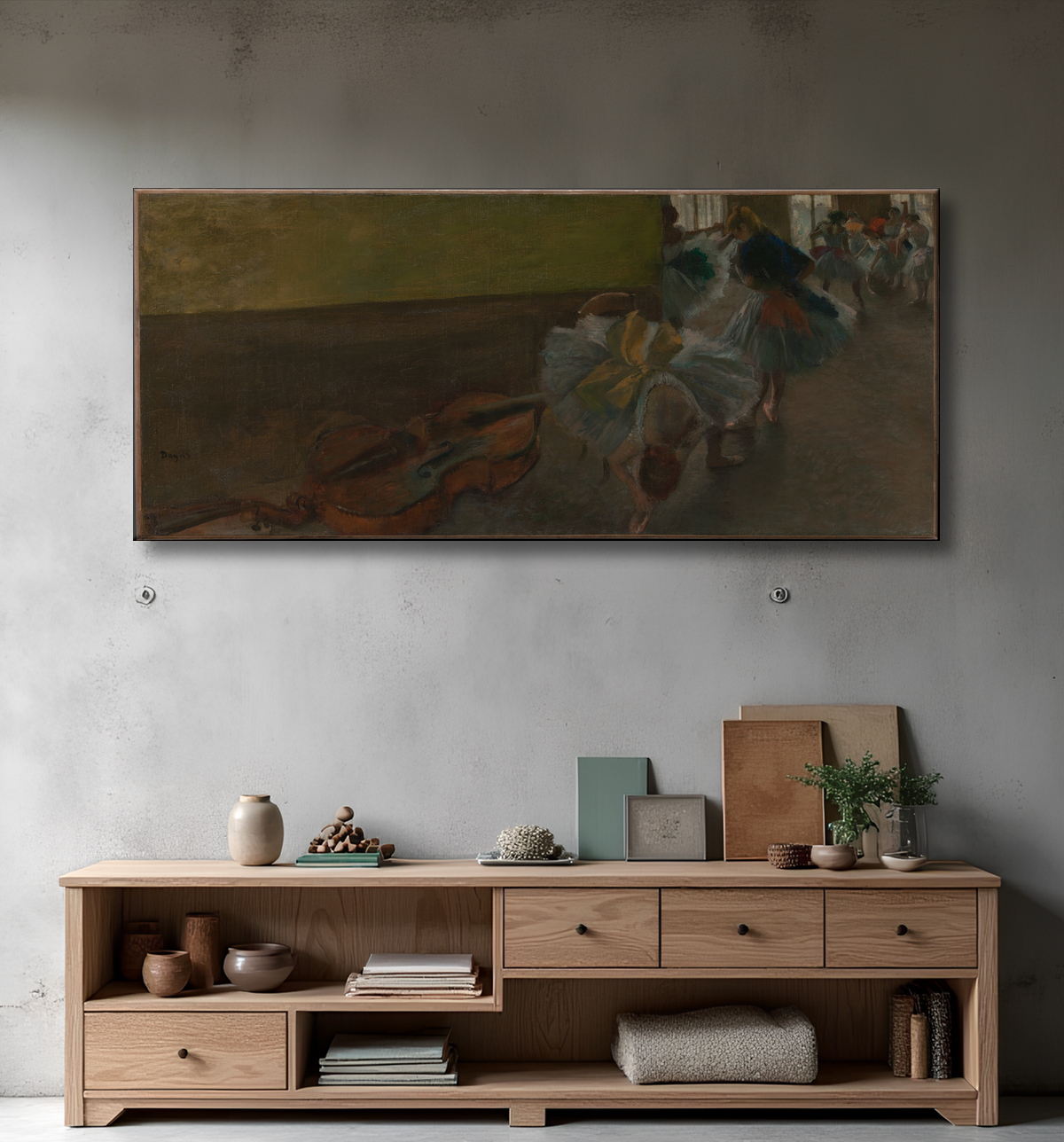 Reproduction Danseurs dans la salle de répétition avec contrebasse de Edgar Degas avec decor