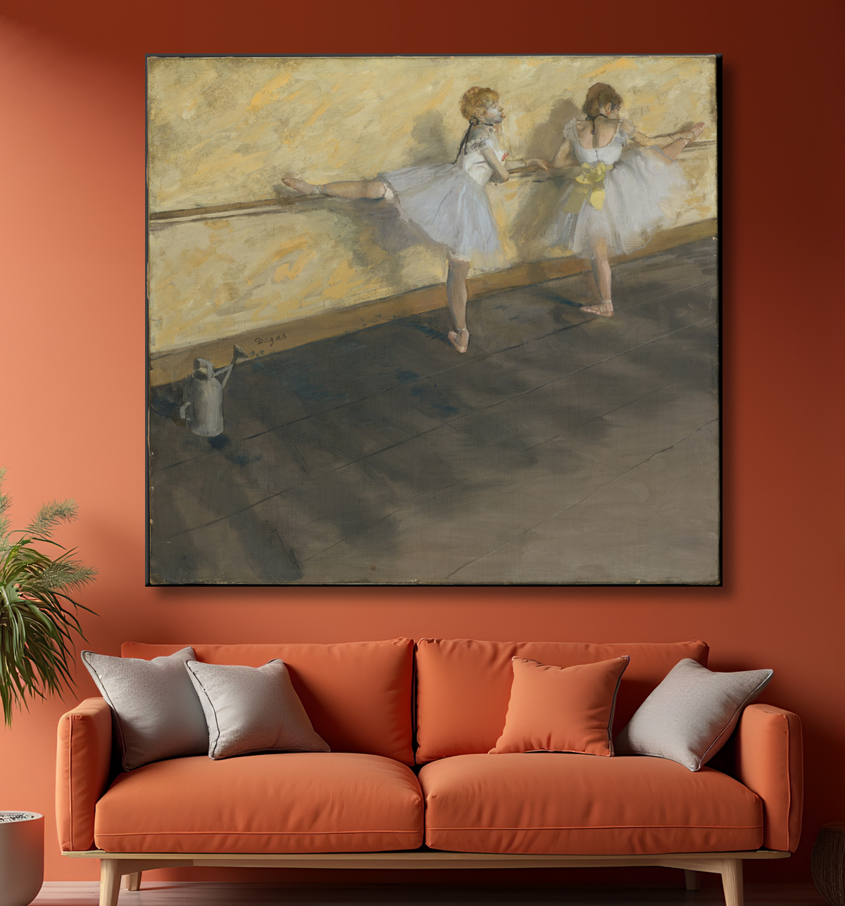 Reproduction Danseurs s'exerçant à la barre de Edgar Degas avec decor
