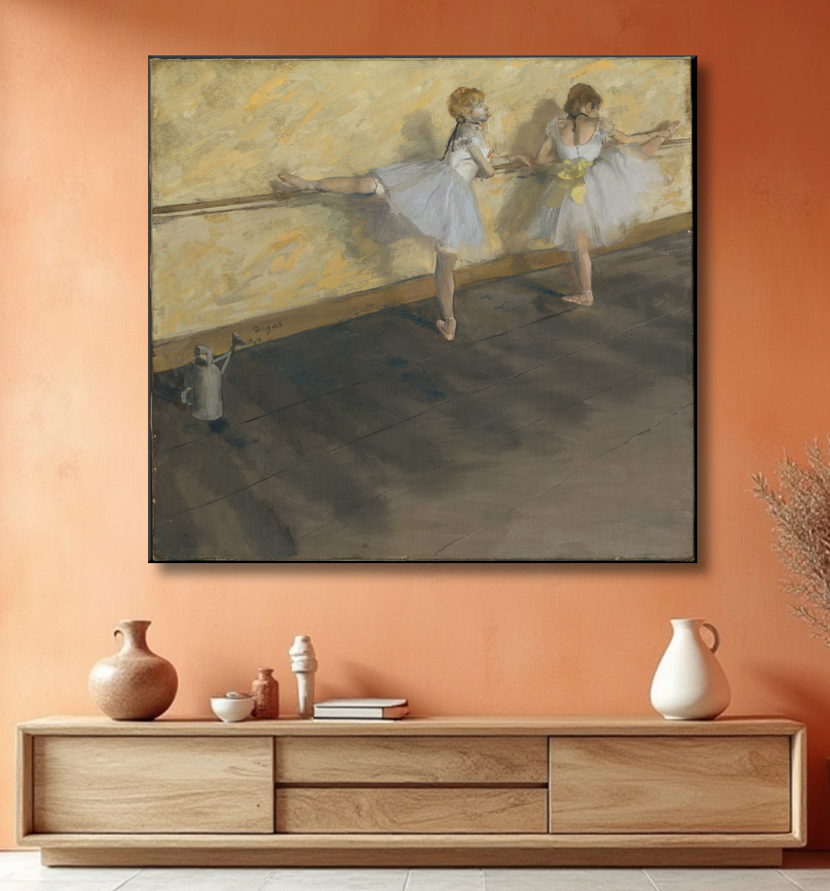 Reproduction Danseurs s'exerçant à la barre de Edgar Degas avec decor