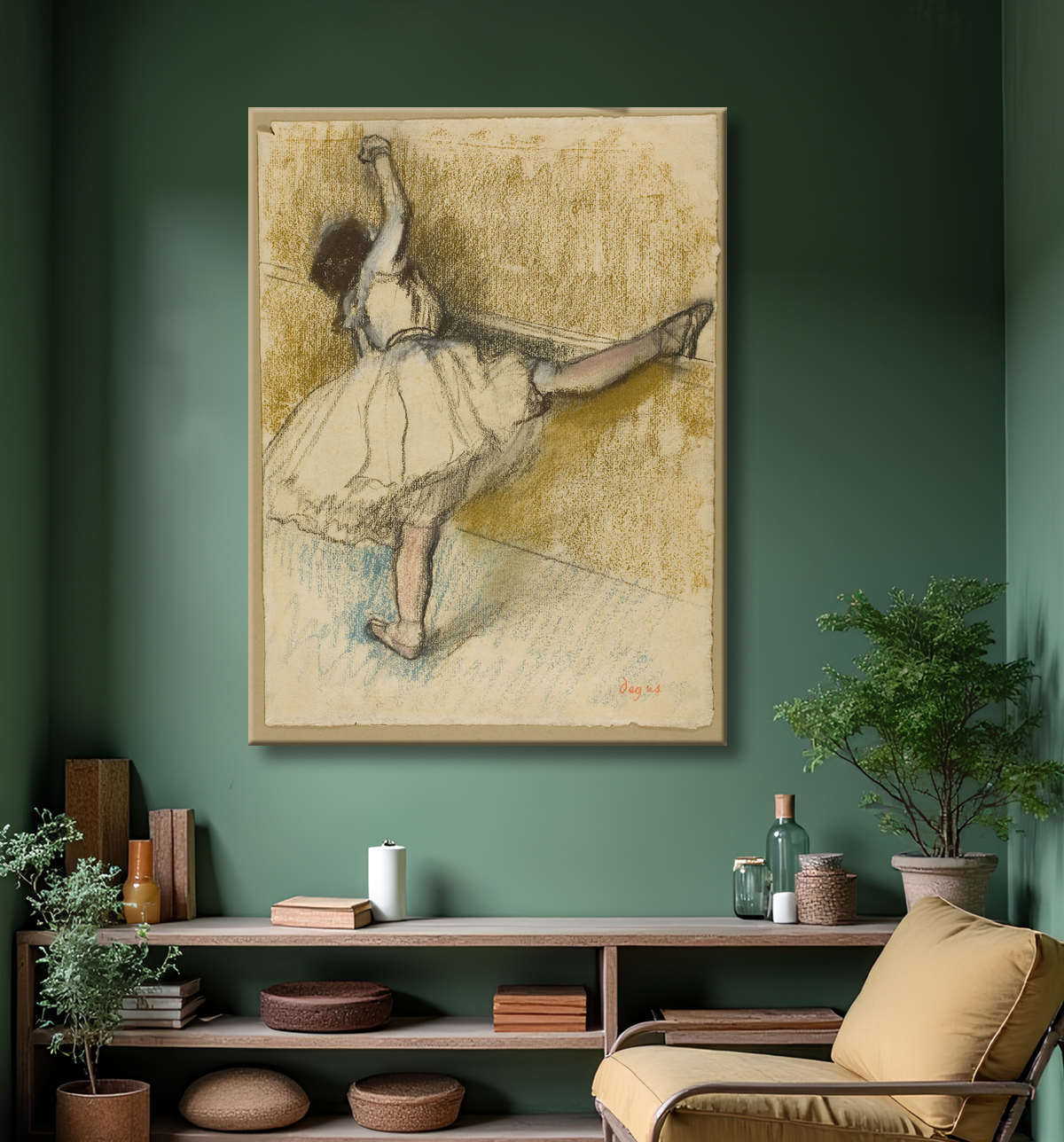 Reproduction Danseuse s'étirant au bar de Hilaire Germain Edgar Degas avec decor