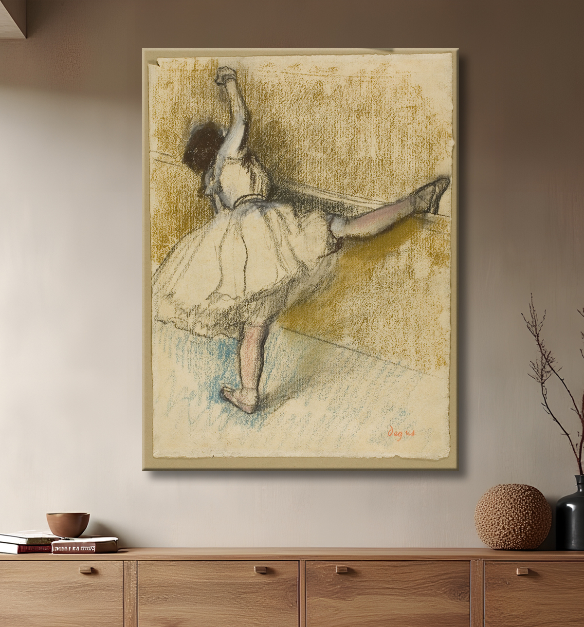 Reproduction Danseuse s'étirant au bar de Hilaire Germain Edgar Degas avec decor