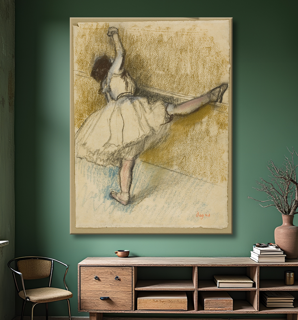 Reproduction Danseuse s'étirant au bar de Hilaire Germain Edgar Degas avec decor