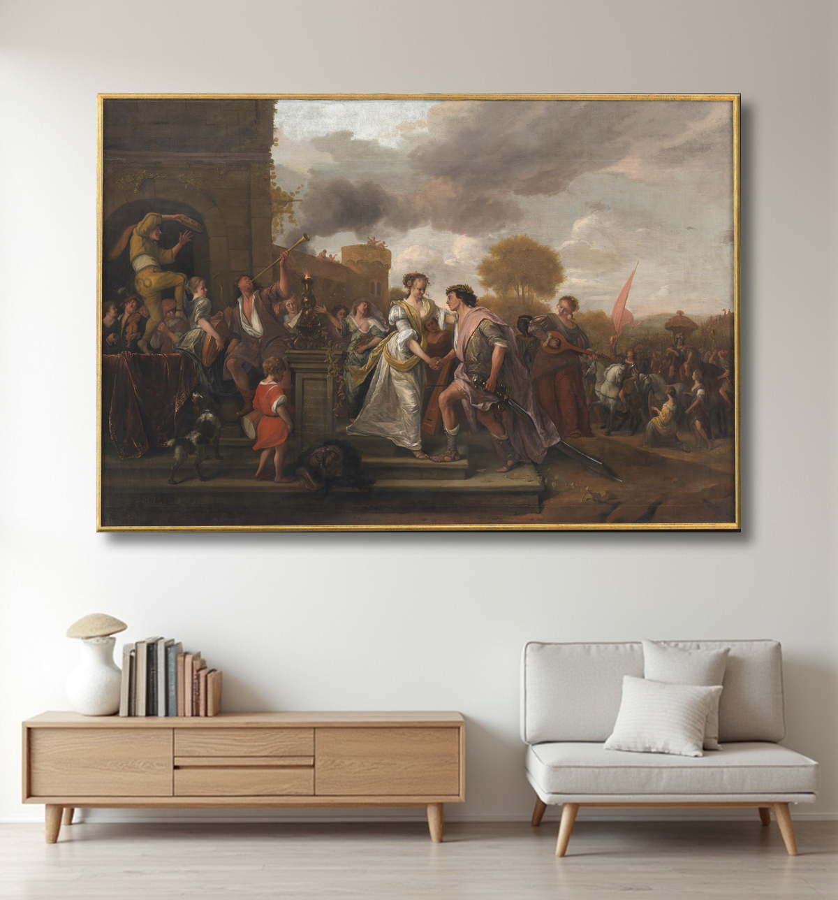 Reproduction David revient victorieux après avoir vaincu Goliath et les Philistins de Steen, Jan avec decor