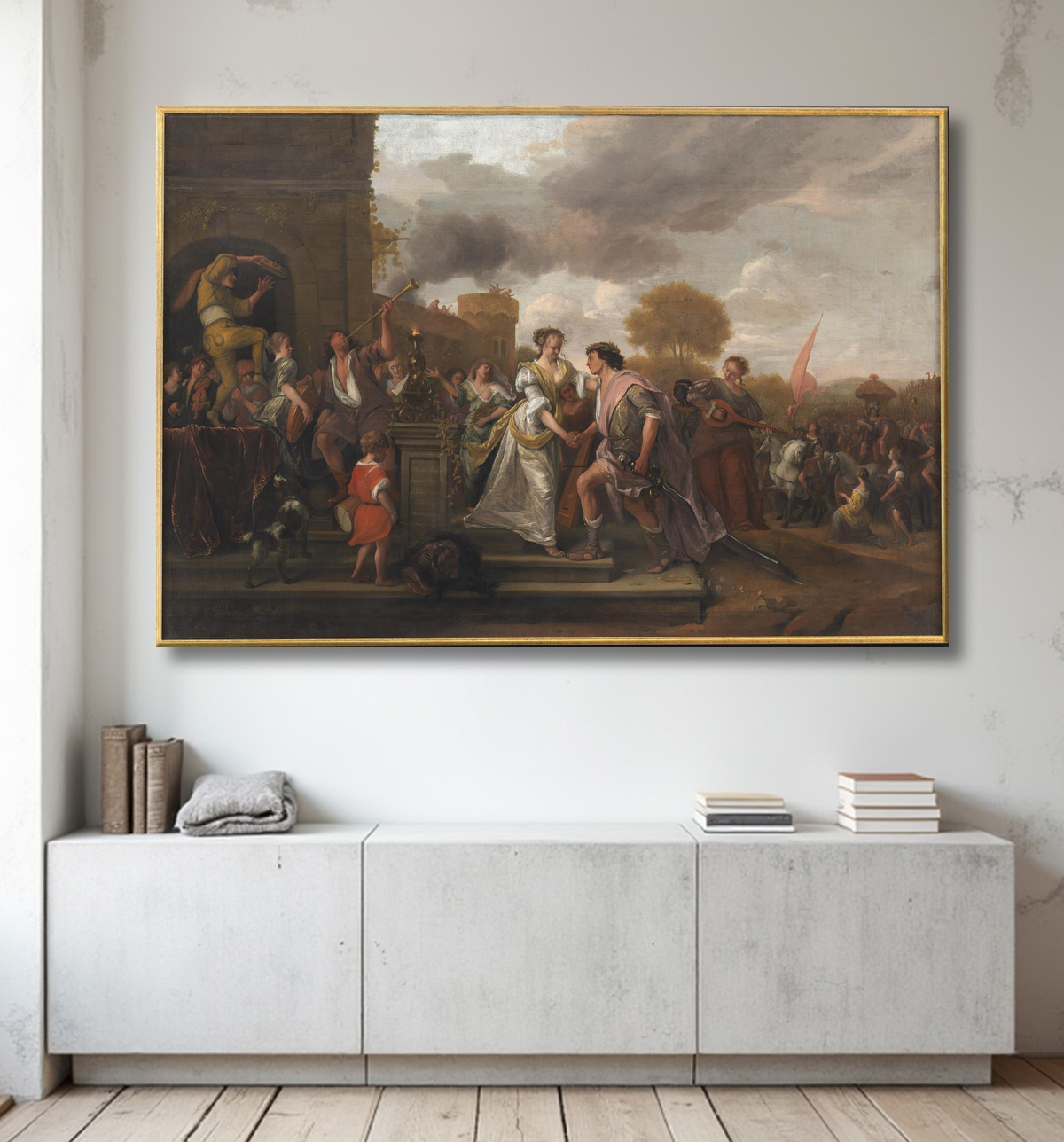 Reproduction David revient victorieux après avoir vaincu Goliath et les Philistins de Steen, Jan avec decor