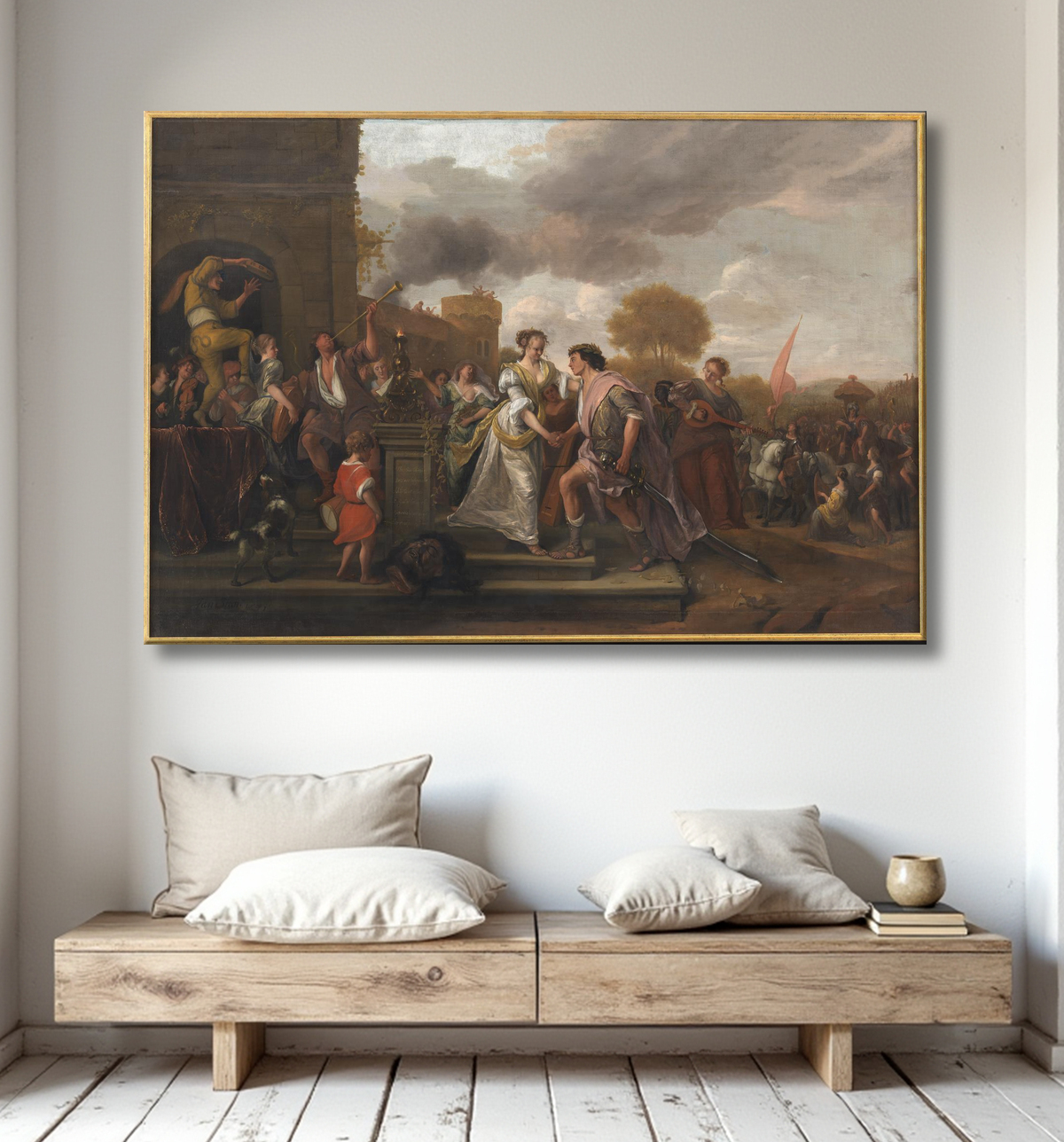 Reproduction David revient victorieux après avoir vaincu Goliath et les Philistins de Steen, Jan avec decor