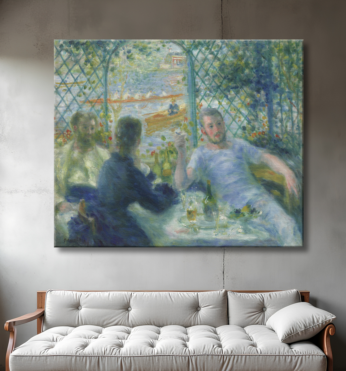 Reproduction Déjeuner au Restaurant Fournaise (Déjeuner des Rameurs) de Pierre-Auguste Renoir avec decor
