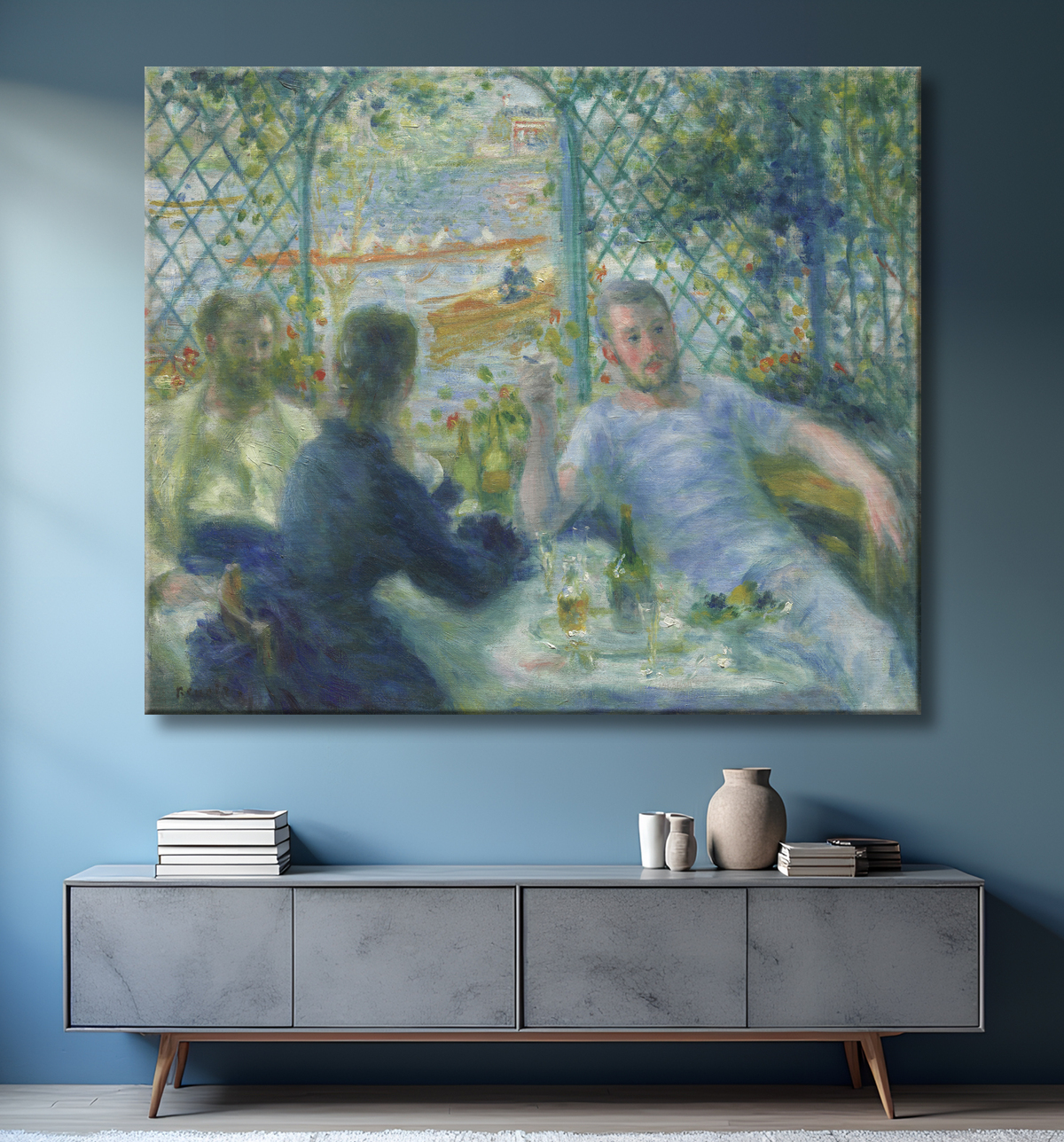 Reproduction Déjeuner au Restaurant Fournaise (Déjeuner des Rameurs) de Pierre-Auguste Renoir avec decor