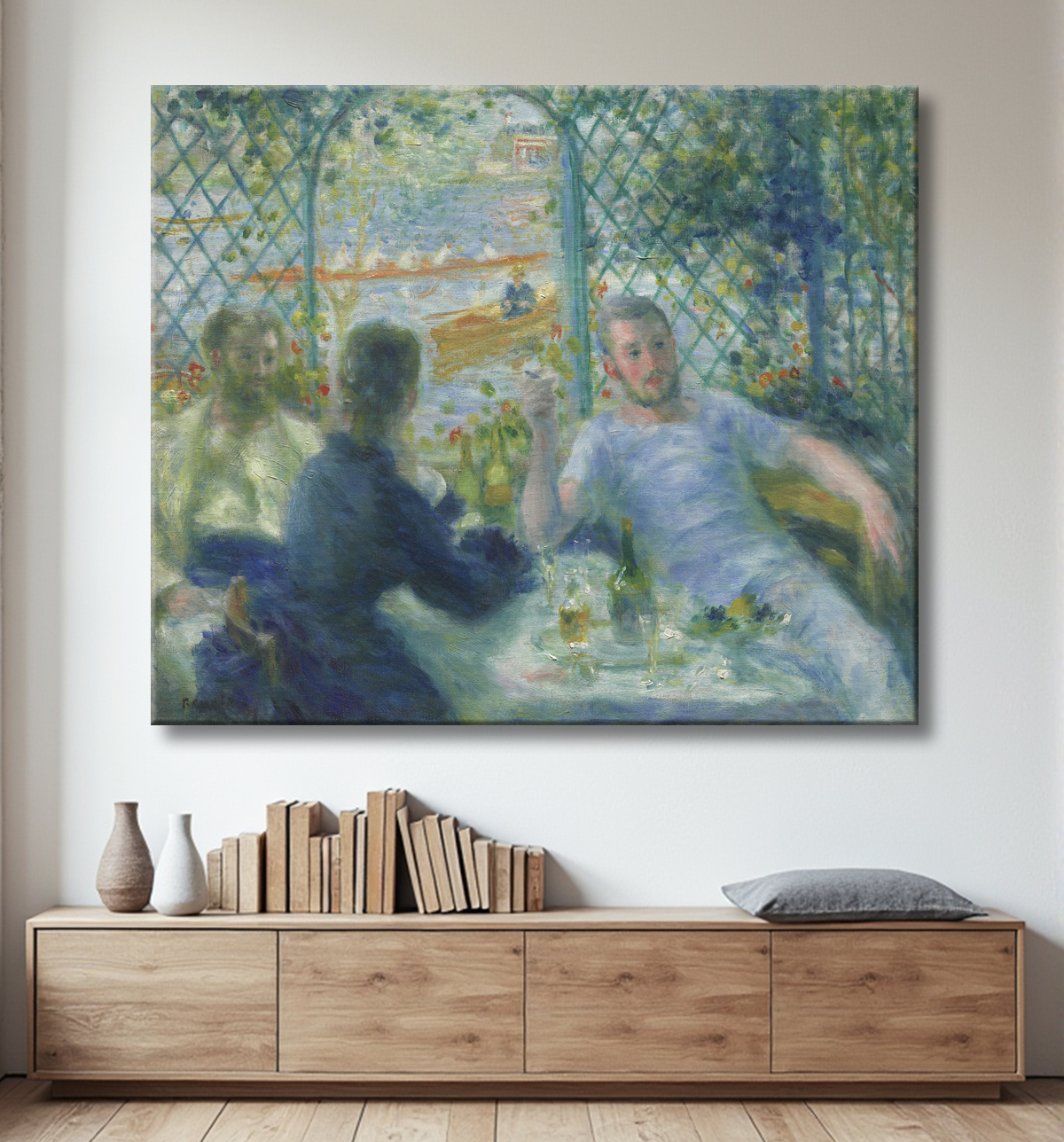 Reproduction Déjeuner au Restaurant Fournaise (Déjeuner des Rameurs) de Pierre-Auguste Renoir avec decor