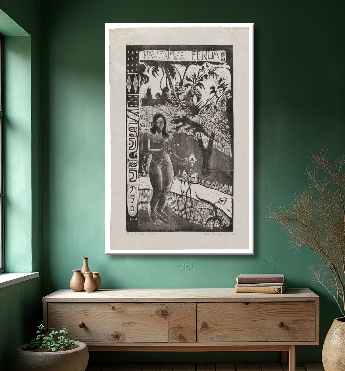 Reproduction Delightful Land, de la Noa Noa Suite de Paul Gauguin avec decor