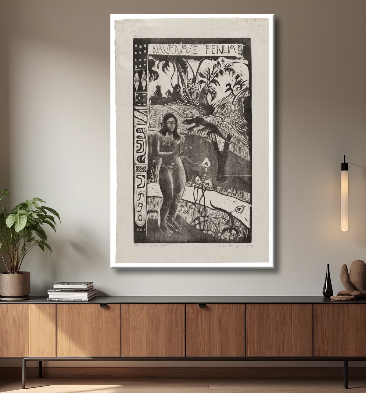 Reproduction Delightful Land, de la Noa Noa Suite de Paul Gauguin avec decor
