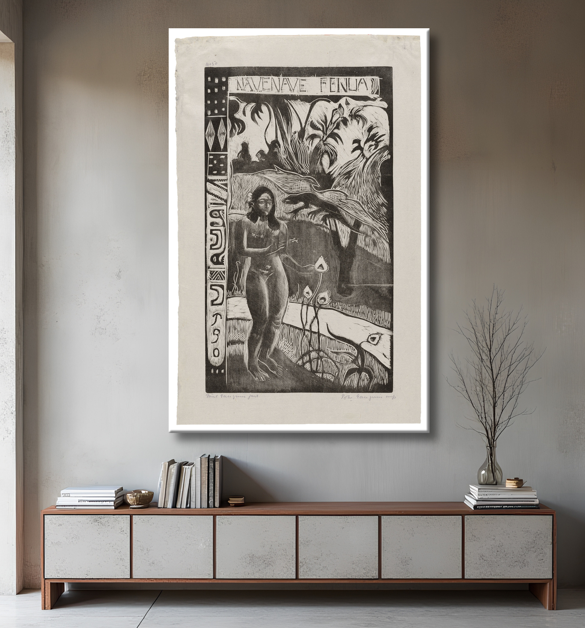 Reproduction Delightful Land, de la Noa Noa Suite de Paul Gauguin avec decor