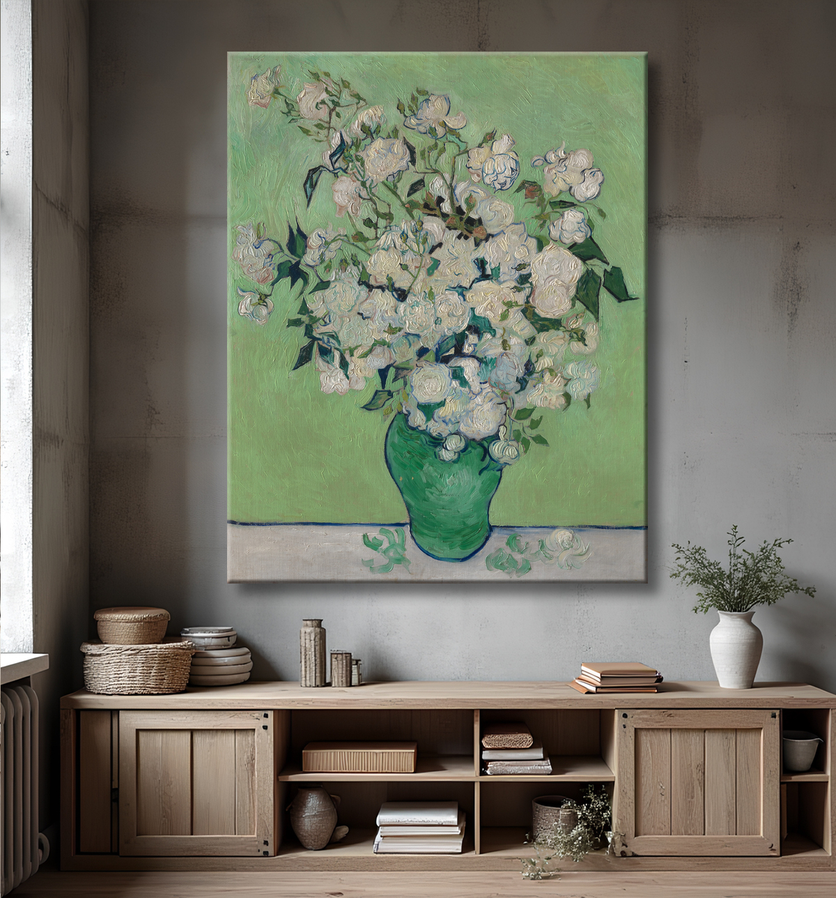 Reproduction Des roses de Vincent van Gogh avec decor