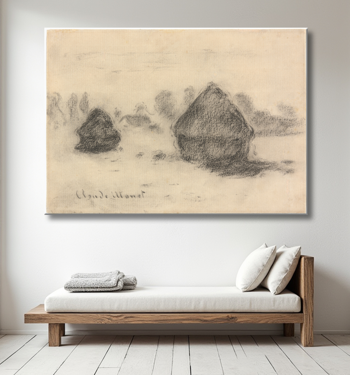 Reproduction Des tas de blé de Claude Monet avec decor