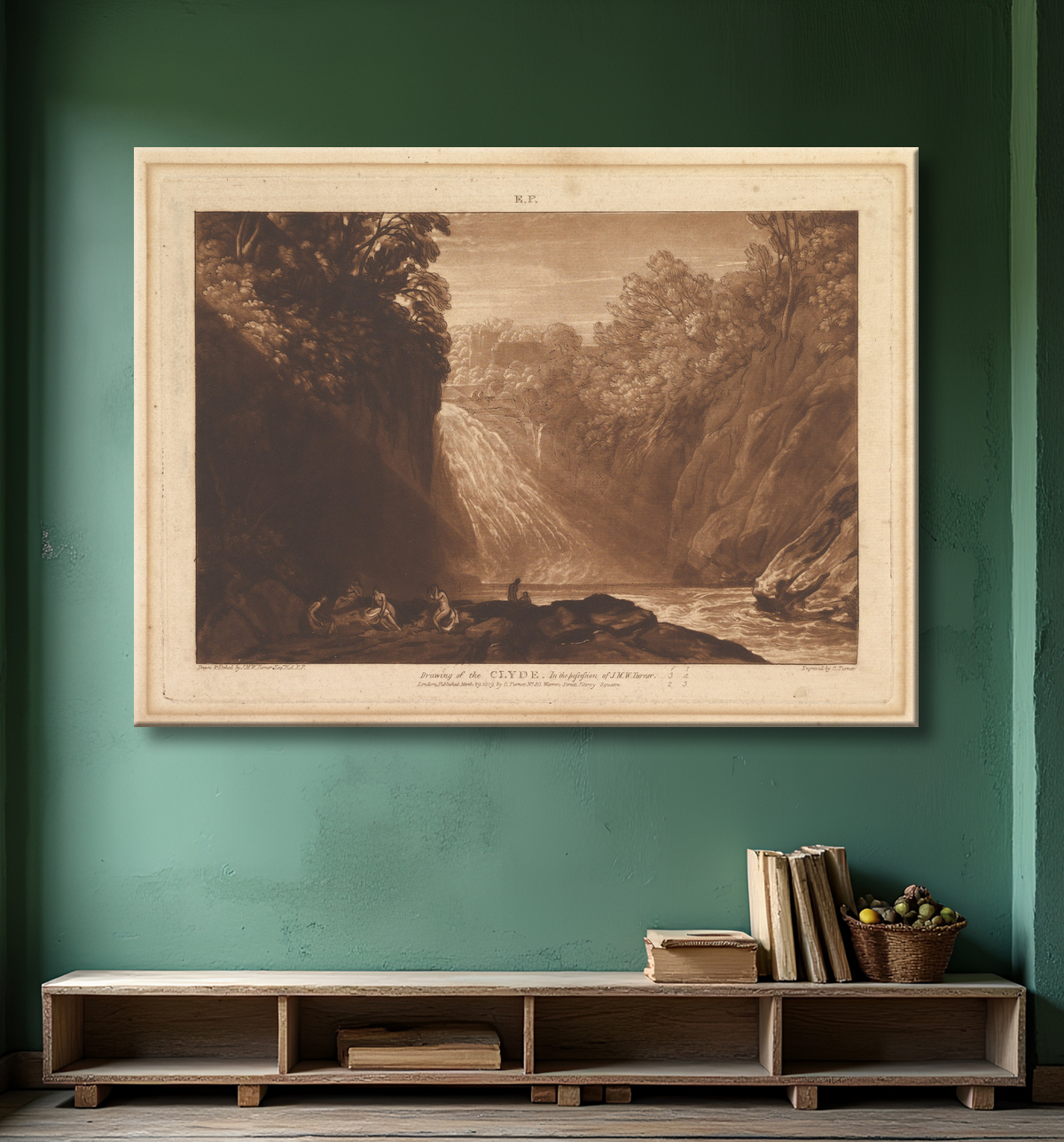 Reproduction Dessin de la Clyde (Liber Studiorum, partie IV, planche 18) de Joseph Mallord William Turner avec decor