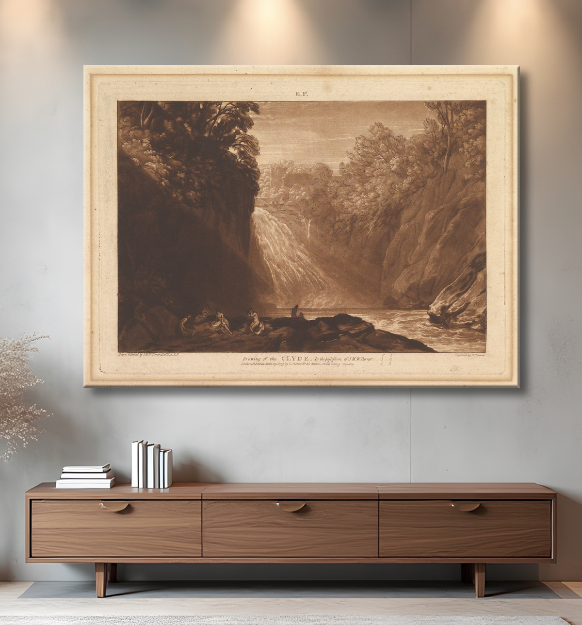 Reproduction Dessin de la Clyde (Liber Studiorum, partie IV, planche 18) de Joseph Mallord William Turner avec decor