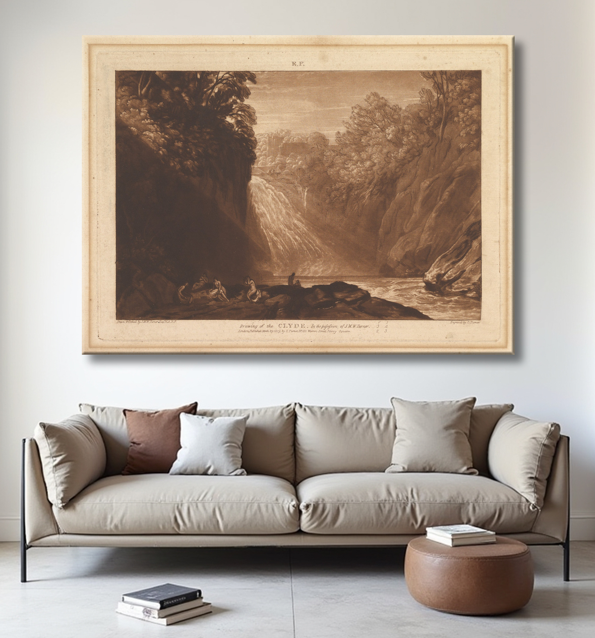 Reproduction Dessin de la Clyde (Liber Studiorum, partie IV, planche 18) de Joseph Mallord William Turner avec decor