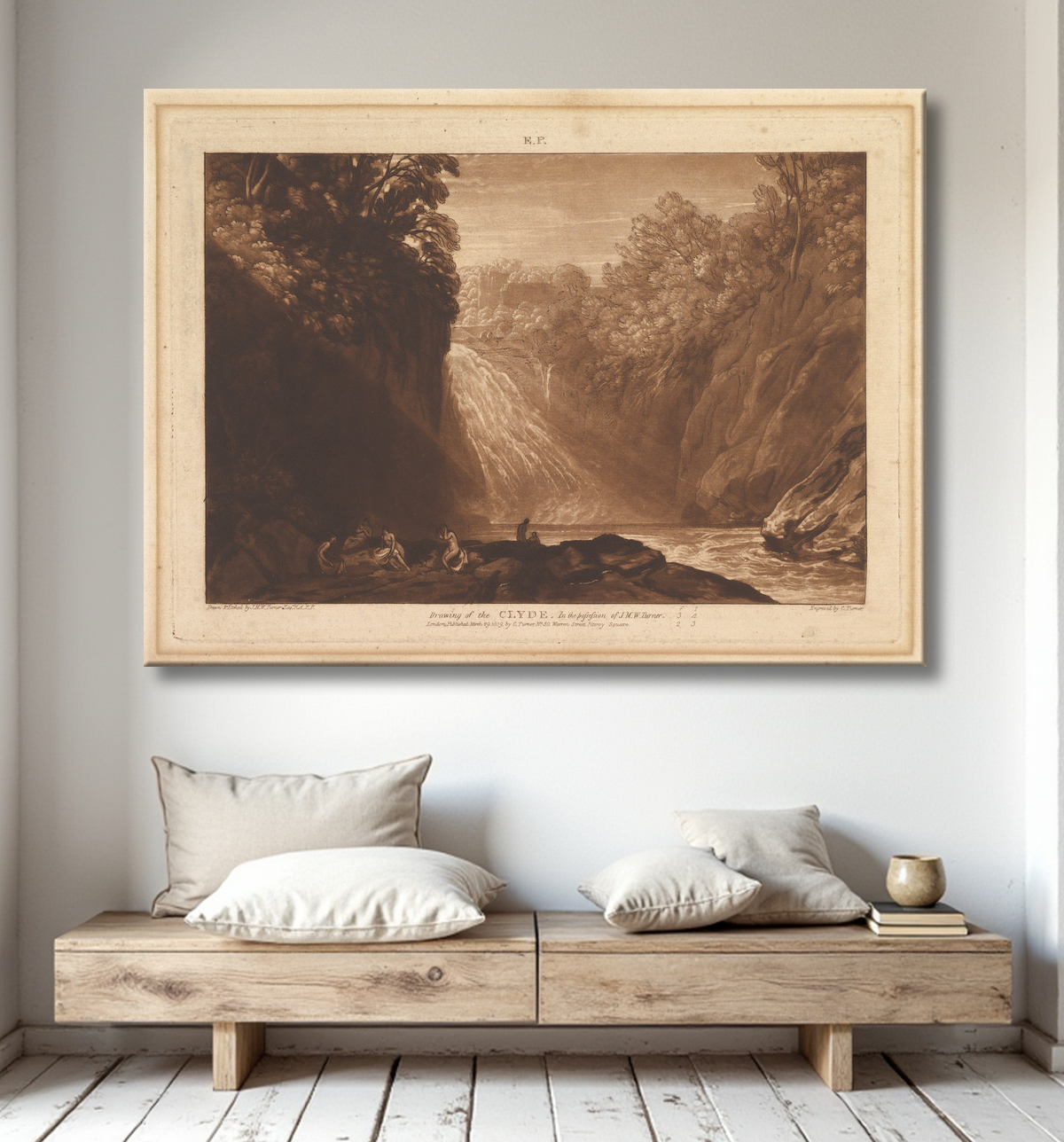 Reproduction Dessin de la Clyde (Liber Studiorum, partie IV, planche 18) de Joseph Mallord William Turner avec decor