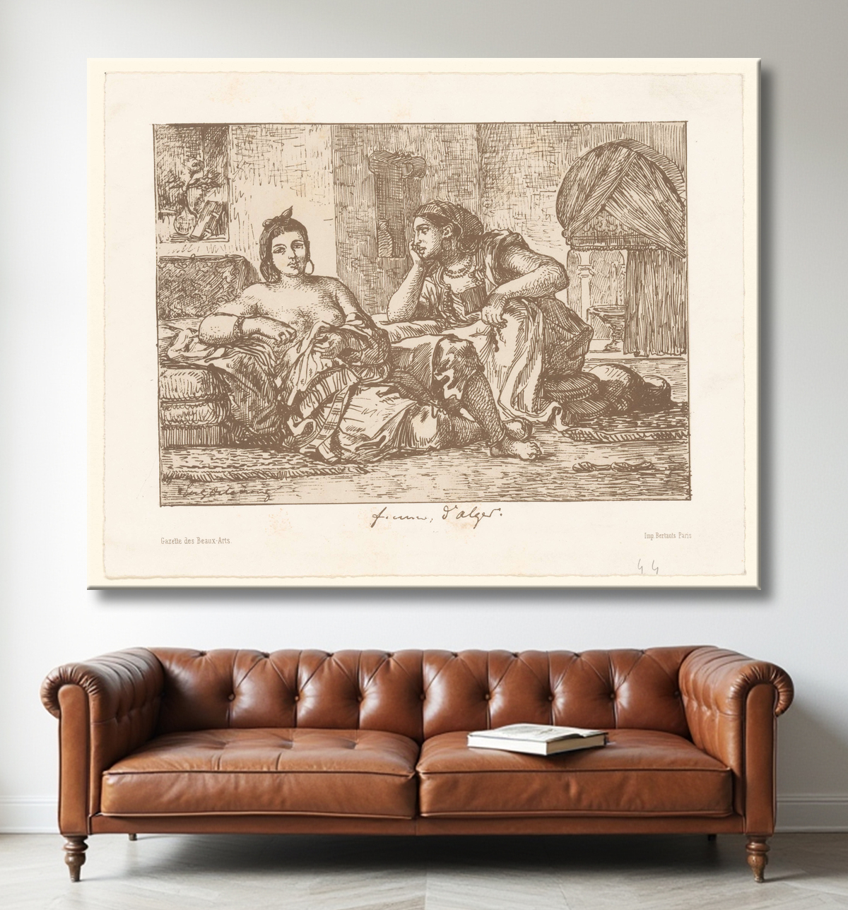 Reproduction Deux femmes algériennes assises de Eugène Delacroix avec decor