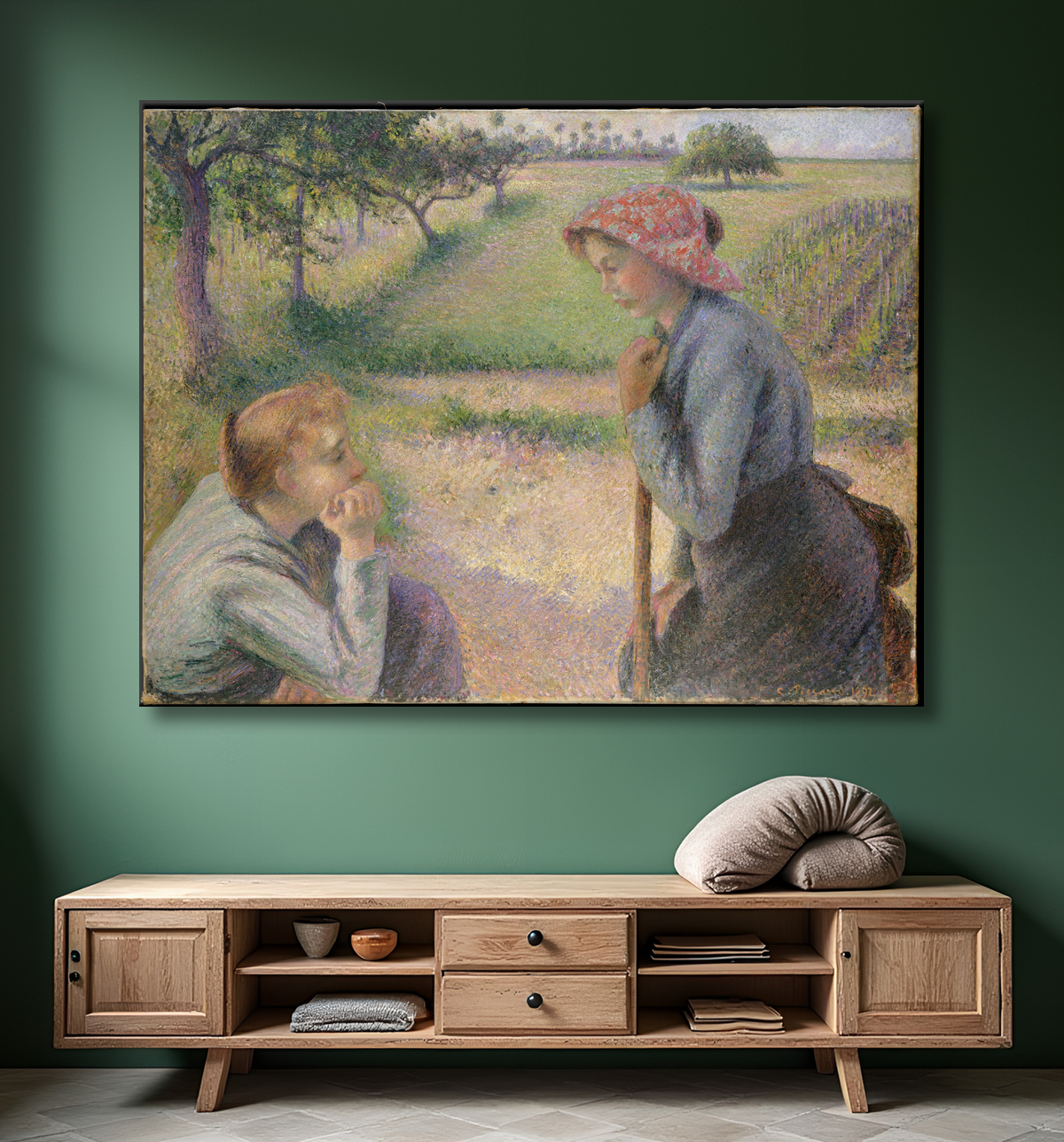 Reproduction Deux jeunes femmes paysannes de Camille Pissarro avec decor
