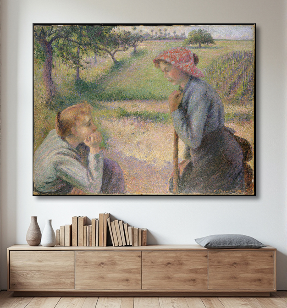 Reproduction Deux jeunes femmes paysannes de Camille Pissarro avec decor