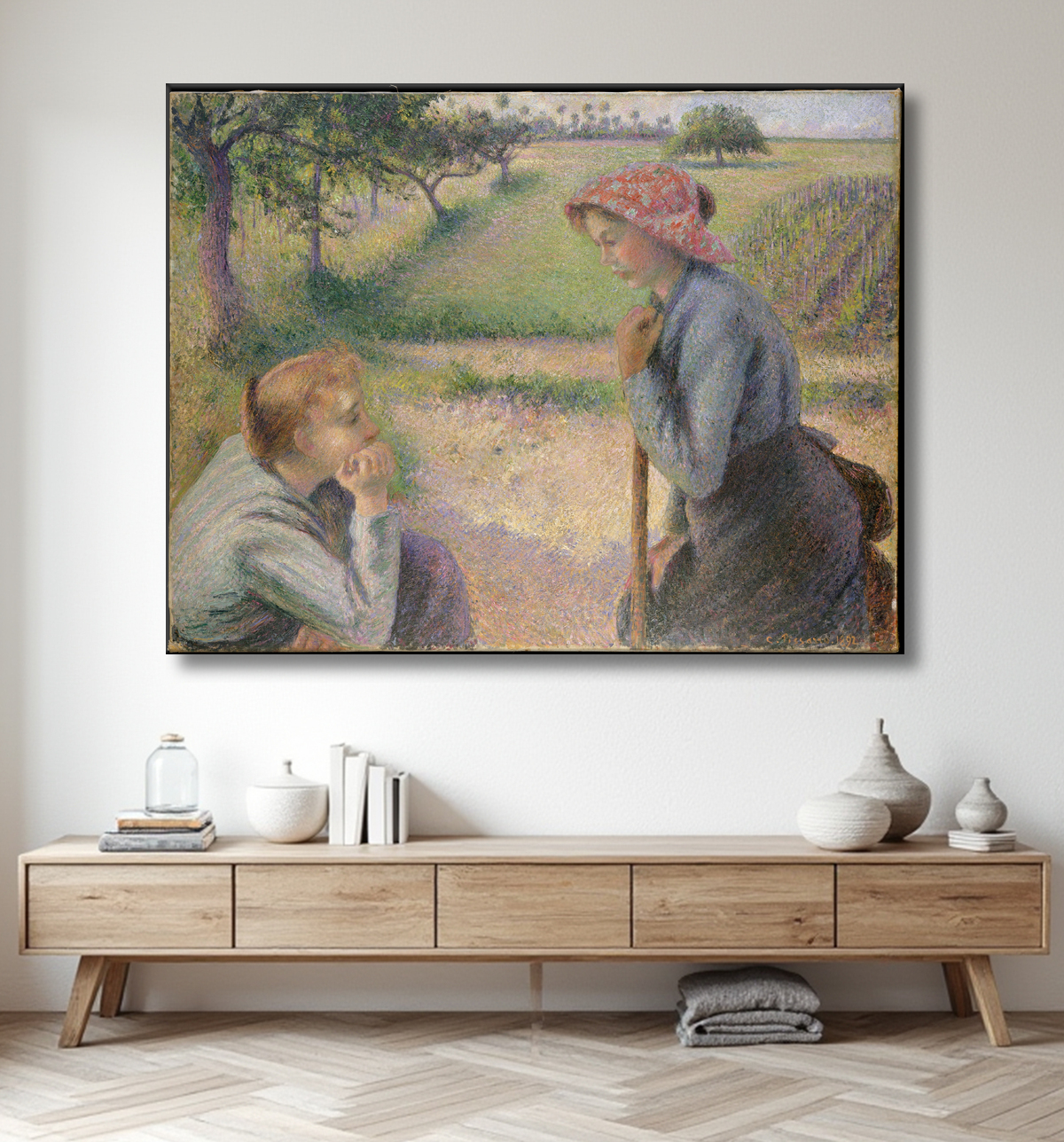 Reproduction Deux jeunes femmes paysannes de Camille Pissarro avec decor