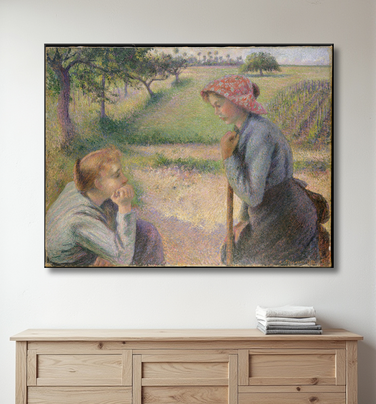 Reproduction Deux jeunes femmes paysannes de Camille Pissarro avec decor