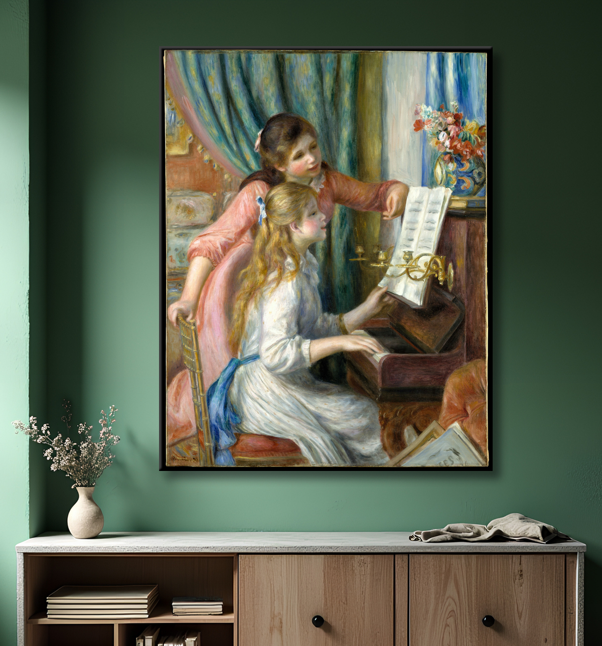 Reproduction Deux jeunes filles au piano de Auguste Renoir avec decor