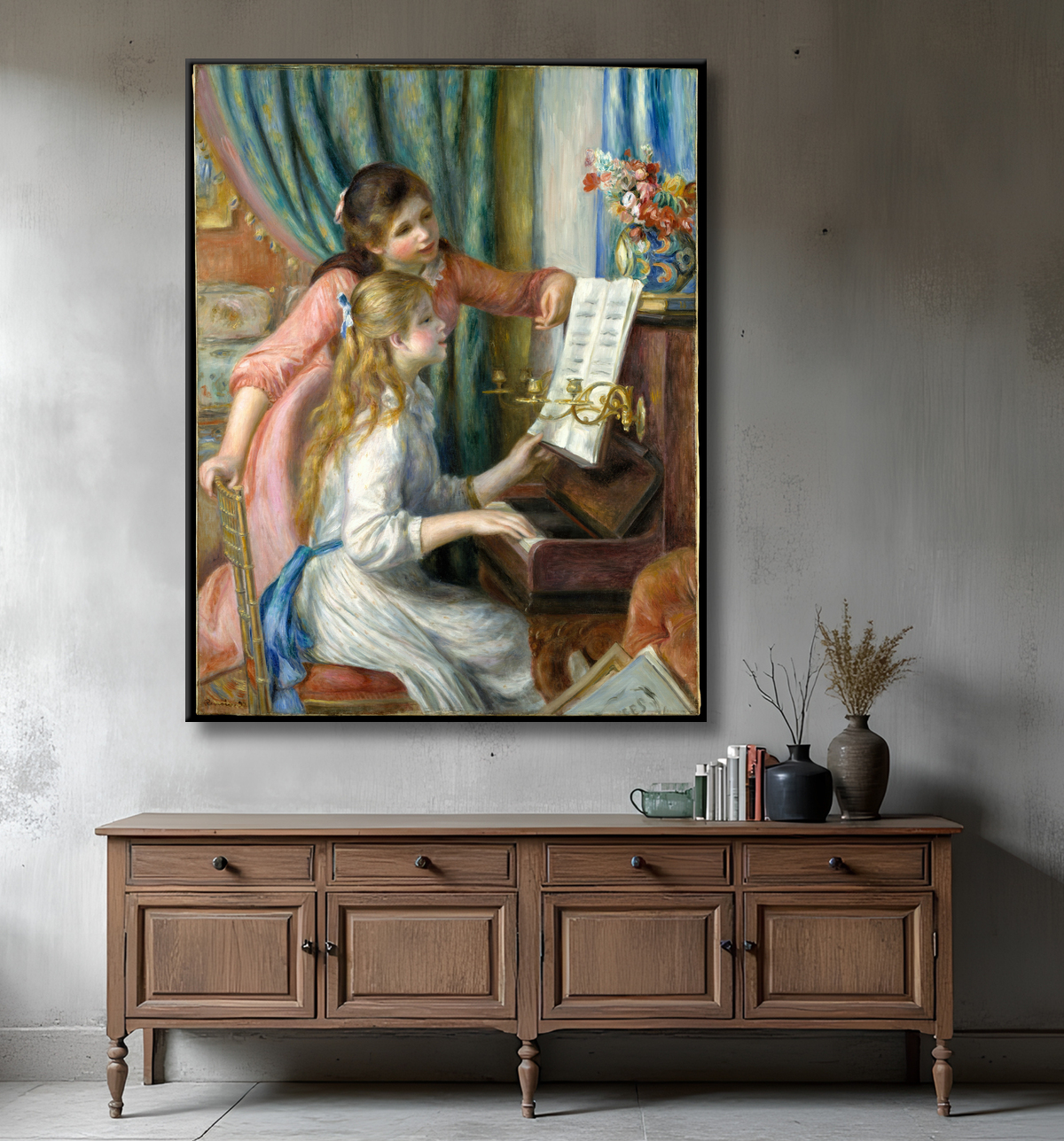 Reproduction Deux jeunes filles au piano de Auguste Renoir avec decor