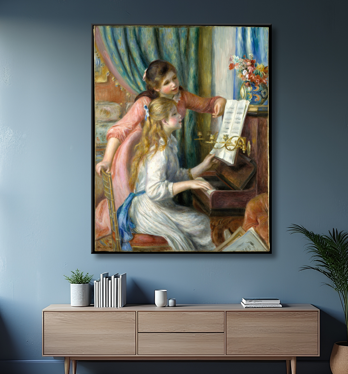 Reproduction Deux jeunes filles au piano de Auguste Renoir avec decor