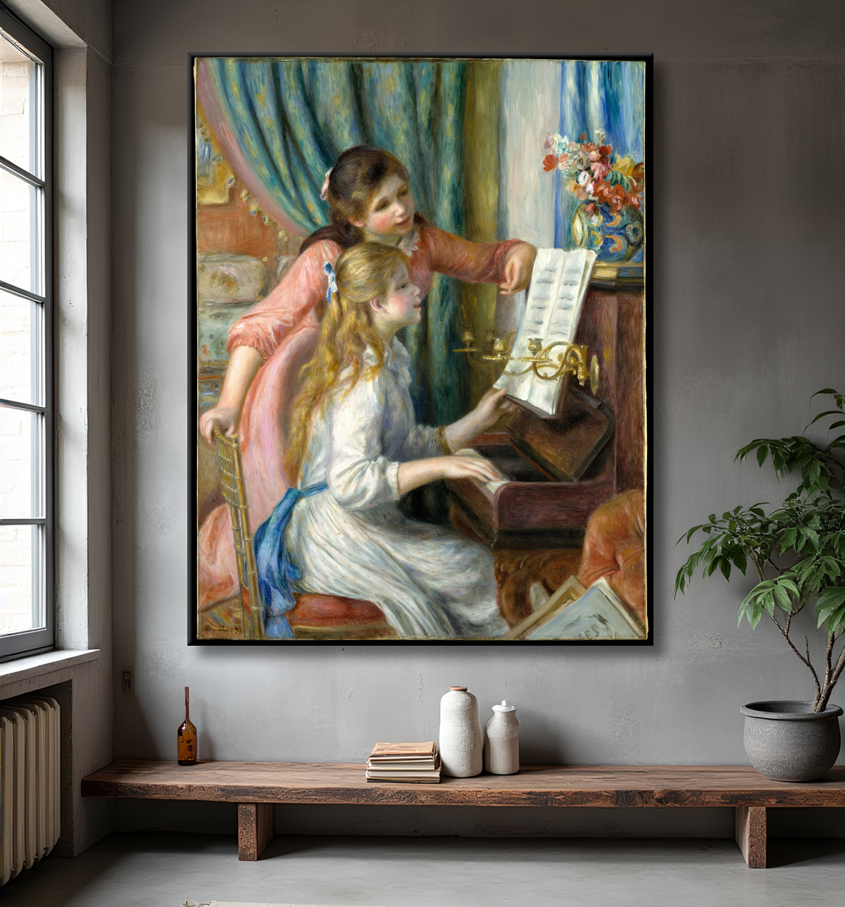 Reproduction Deux jeunes filles au piano de Auguste Renoir avec decor