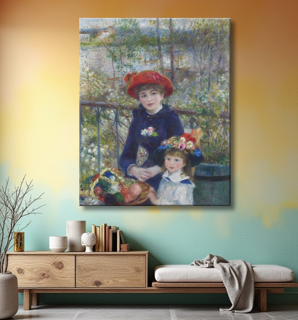 Reproduction Deux Sœurs (Sur la Terrasse) de Pierre-Auguste Renoir avec decor