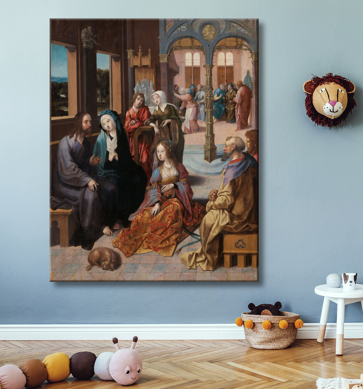 Reproduction Deuxième visite du Christ à la maison de Marie et Marthe de Cornelis Engebrechtsz avec decor