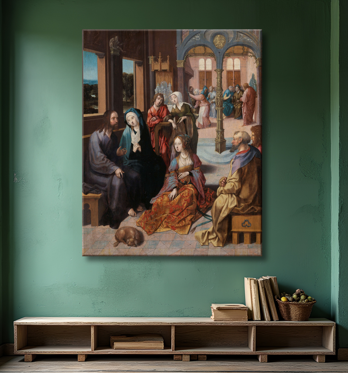 Reproduction Deuxième visite du Christ à la maison de Marie et Marthe de Cornelis Engebrechtsz avec decor