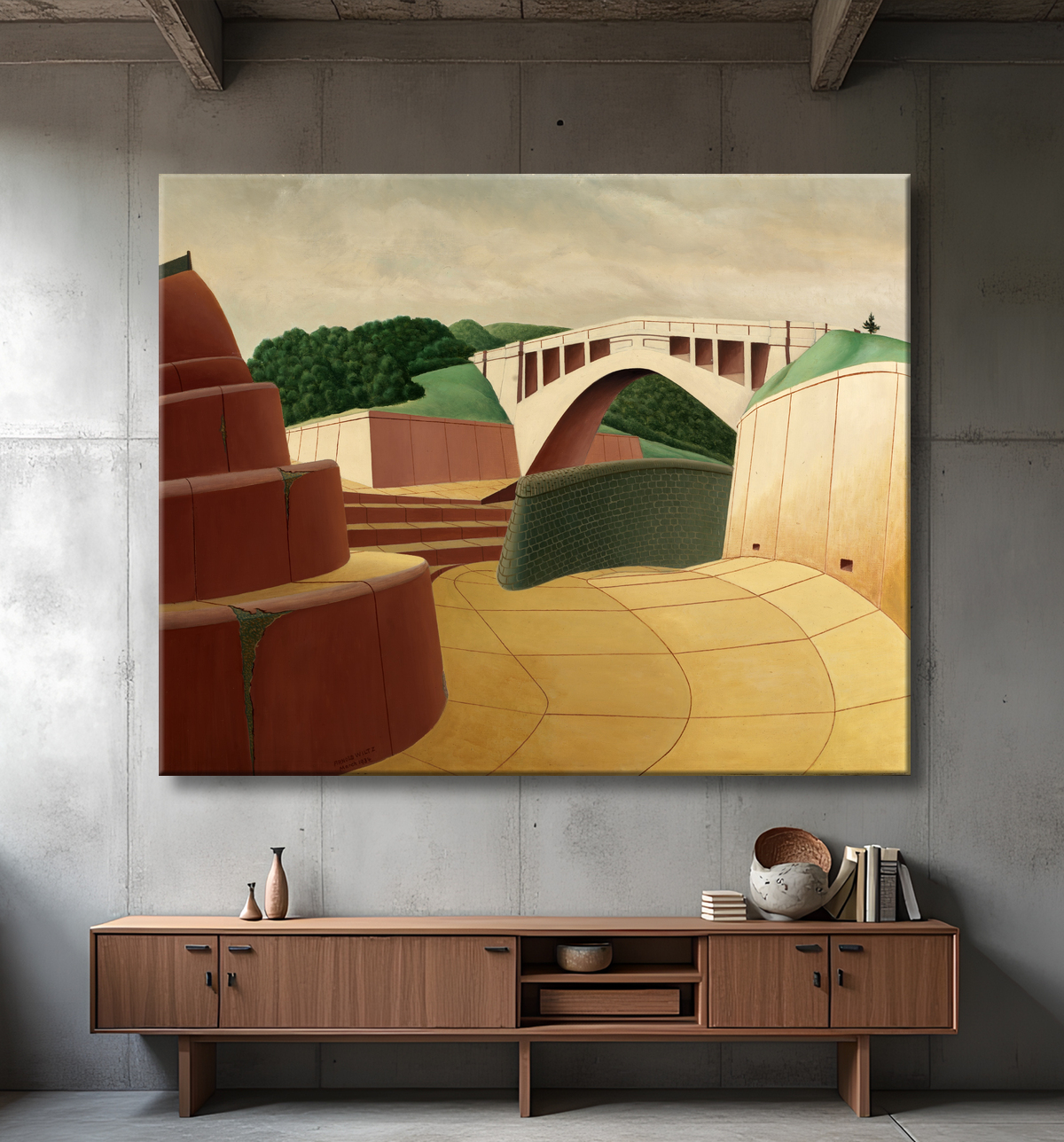 Reproduction Déversoir, barrage Ashokan de Arnold Wiltz, born Berlin, Germany 1889-died Kingston, NY 1937 avec decor
