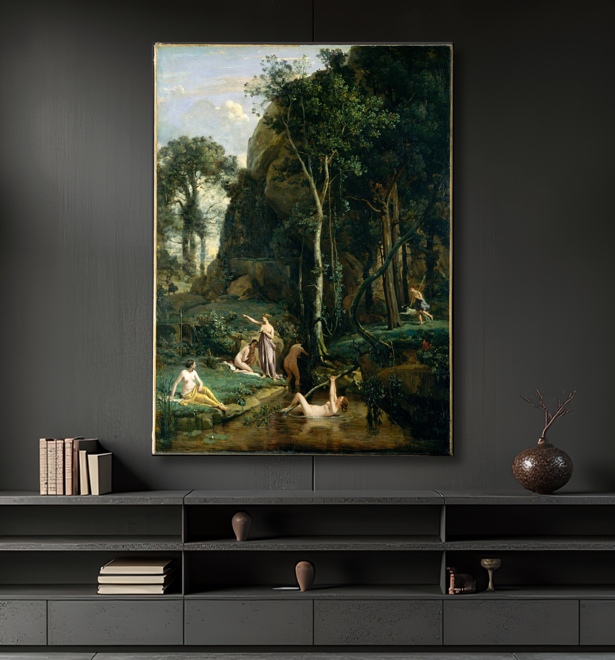Reproduction Diana et Actéon (Diana surprise dans son bain) de Camille Corot avec decor