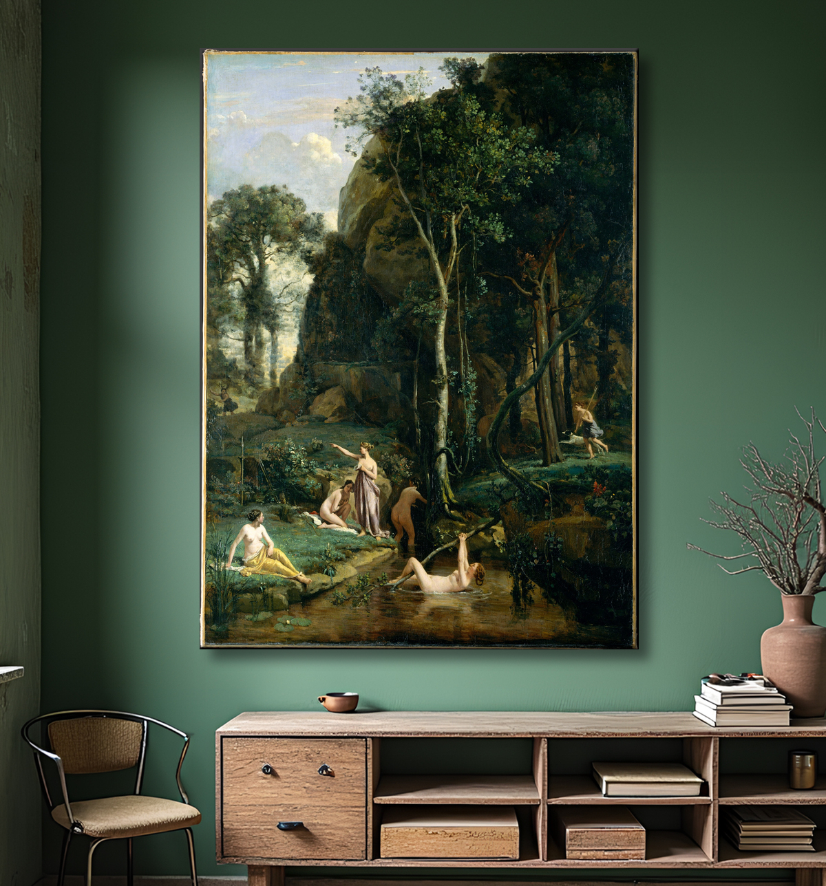 Reproduction Diana et Actéon (Diana surprise dans son bain) de Camille Corot avec decor