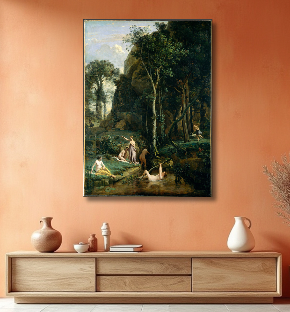 Reproduction Diana et Actéon (Diana surprise dans son bain) de Camille Corot avec decor