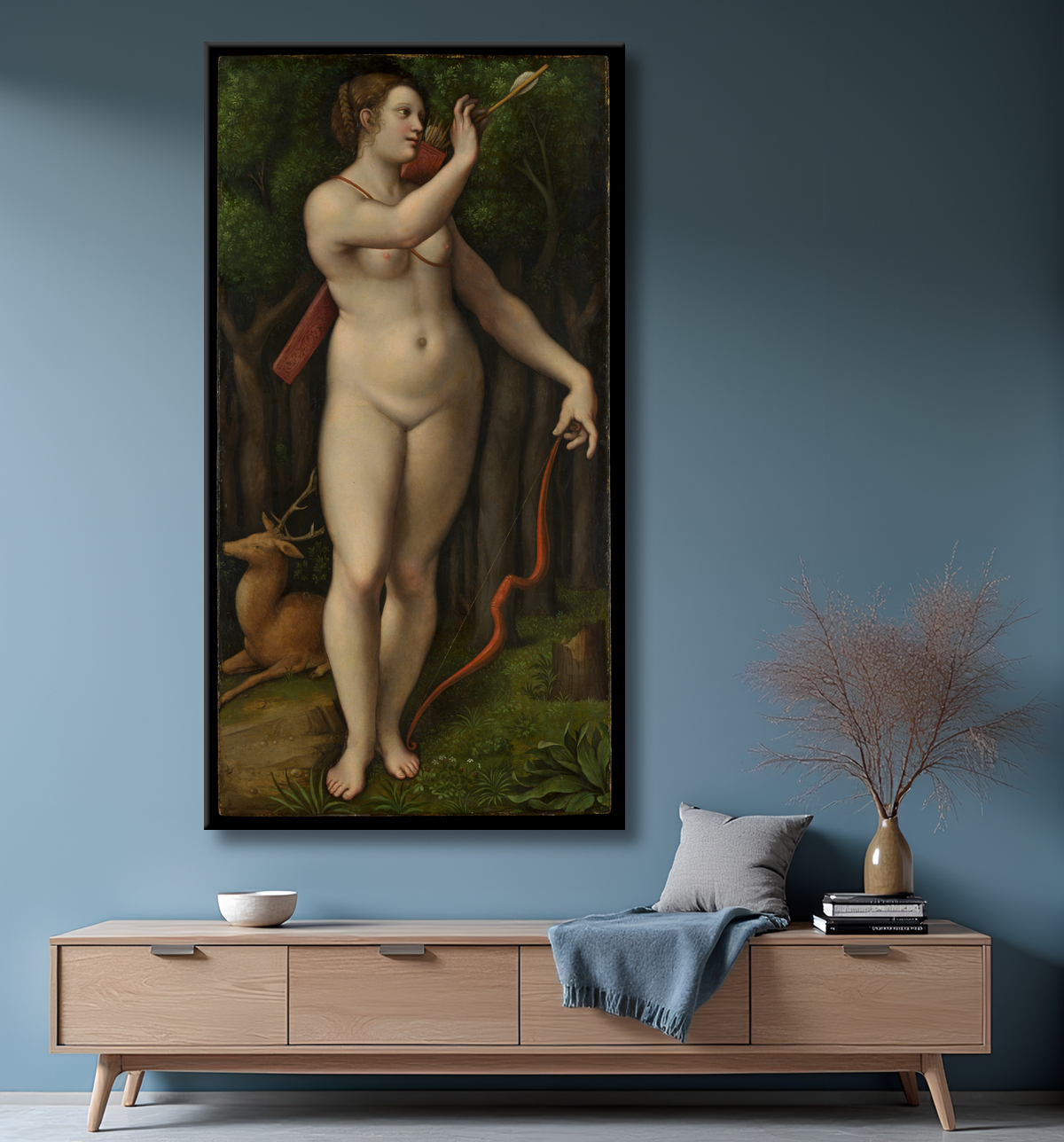 Reproduction Diane chasseresse de Giampietrino (Giovanni Pietro Rizzoli) avec decor