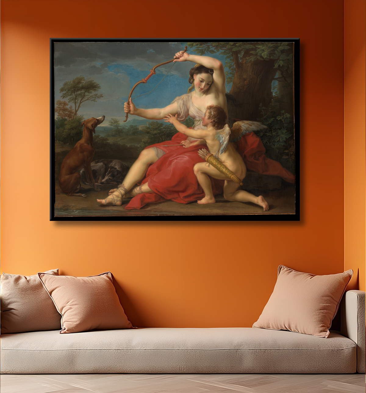 Reproduction Diane et Cupidon de Pompeo Batoni avec decor