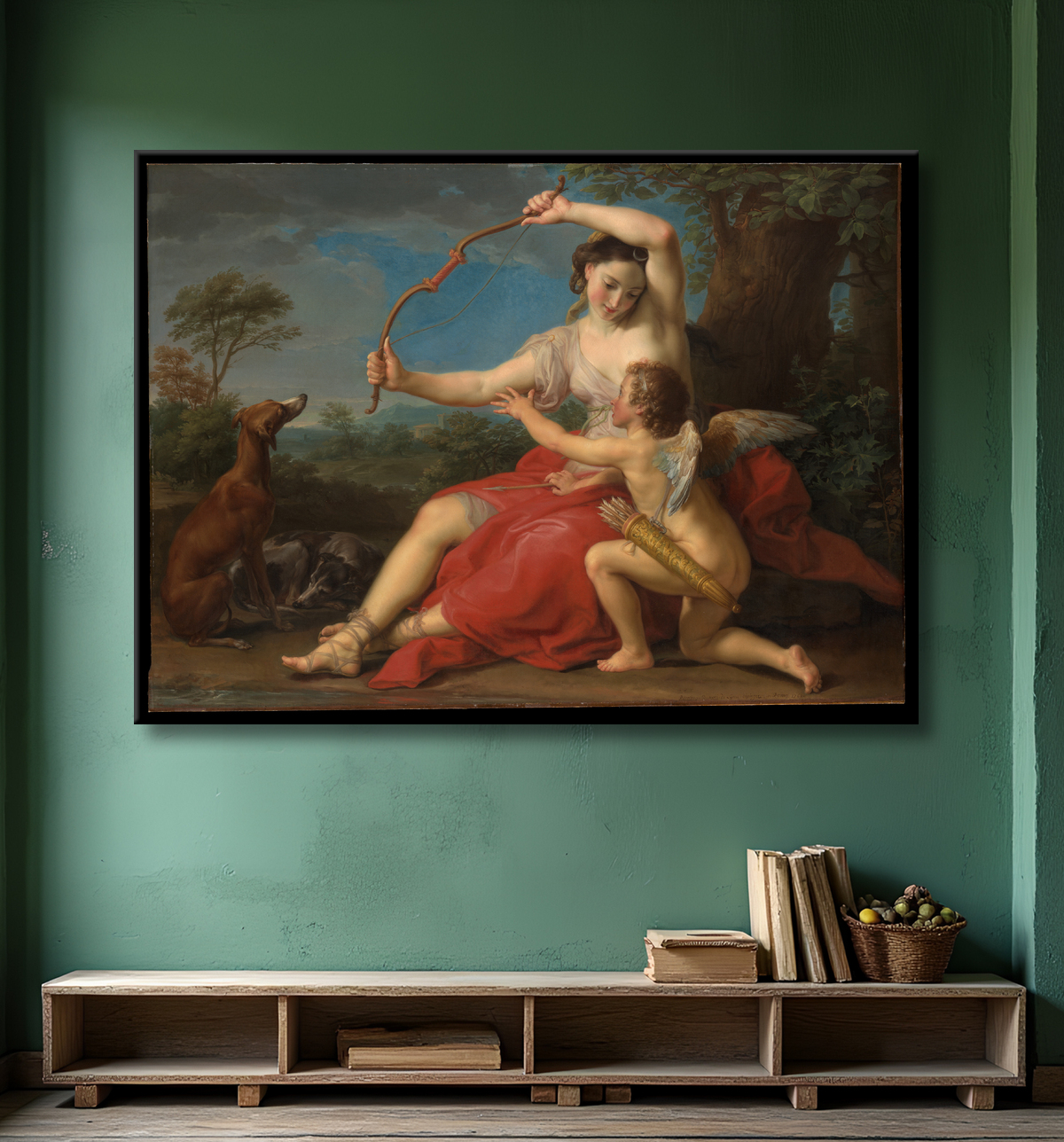 Reproduction Diane et Cupidon de Pompeo Batoni avec decor