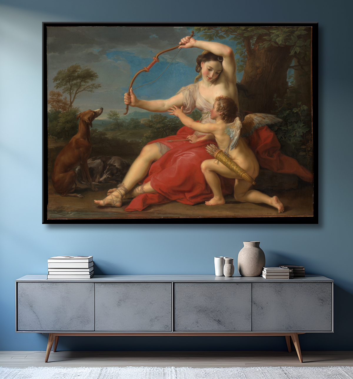 Affiche fine art encadrée ou toile imprimée française. Diane et Cupidon...