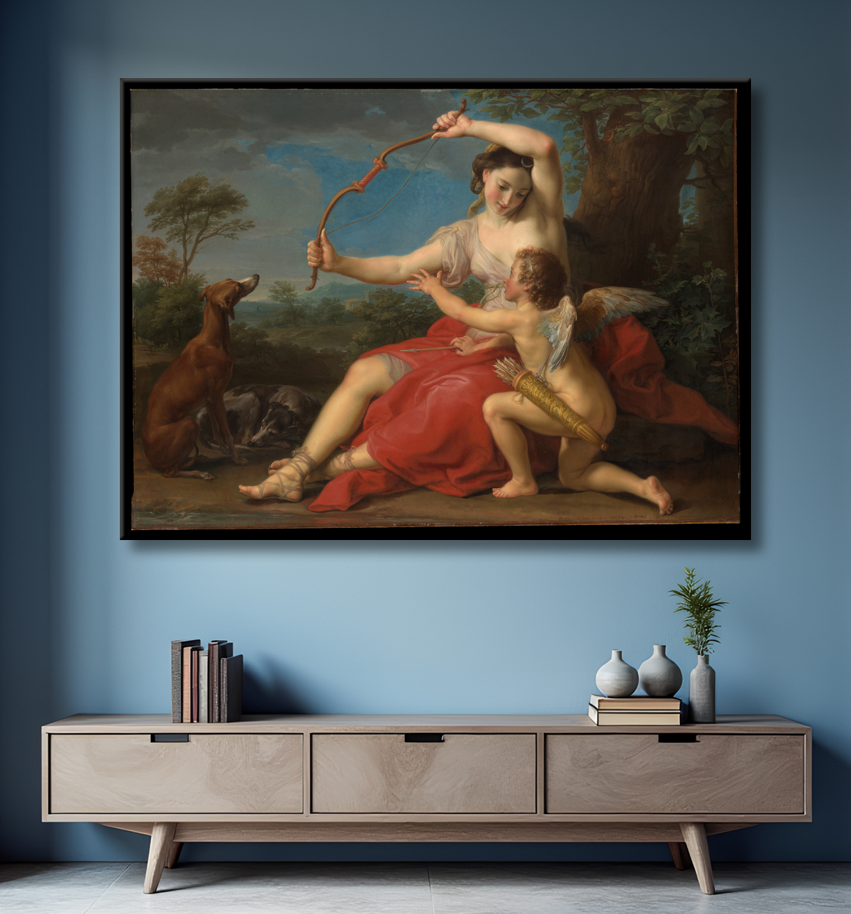 Reproduction Diane et Cupidon de Pompeo Batoni avec decor