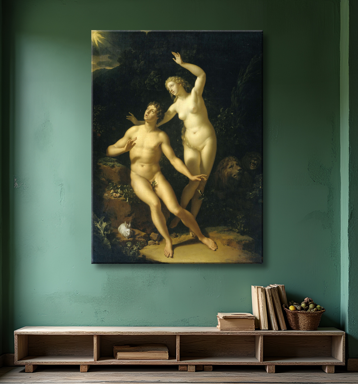 Reproduction Dieu tient Adam et Eve pour responsables de Adriaen van der Werff avec decor