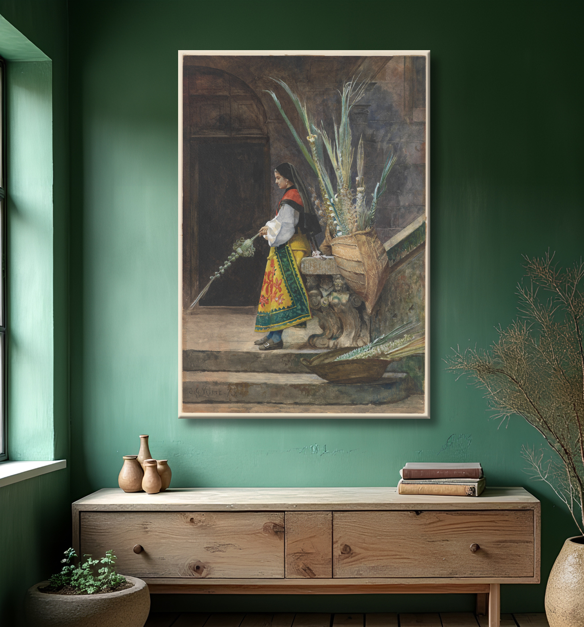 Reproduction Dimanche des Rameaux en Espagne de Jean-Georges Vibert avec decor