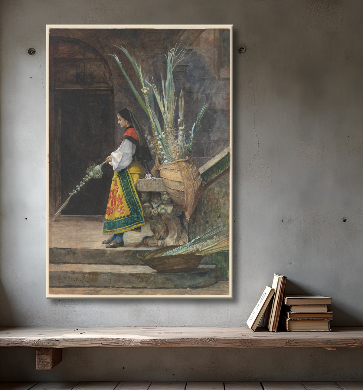 Reproduction Dimanche des Rameaux en Espagne de Jean-Georges Vibert avec decor
